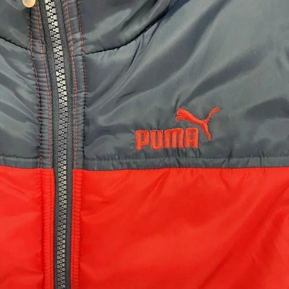 Puma Boys Puffer Vest Size‎ Medium Red Navy Blue Sleeveless Jacket Youth 10-12